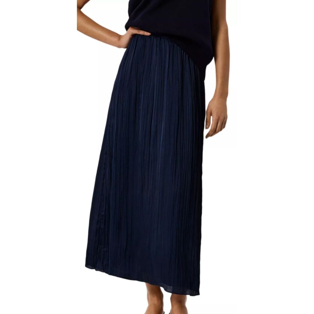 SZ M NWOT J.Crew A-Line Plisse Pleated Midi Skirt w Side Slits in Navy